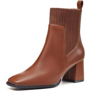 imageCoutgo Womens Slip On Ankle Boots Chunky Block Heel Square Toe Splicing Dress Sock BootiesDark Brown