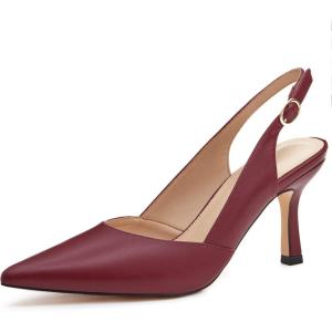 imageWomens Slingback Kitten Heels Closed Pointed Toe Backless Wedding Party Dress Pumps ShoesRed