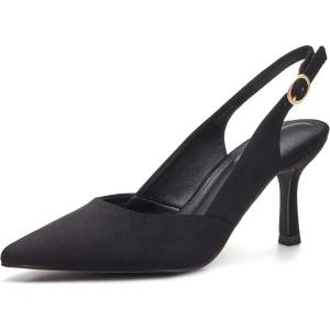 imageWomens Slingback Kitten Heels Closed Pointed Toe Backless Wedding Party Dress Pumps ShoesSuedeblack