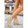 imageCoutgo Womens Ankle Boots Chunky Block Low Heel Vintage Tie Knot Booties Shoes with Side ZipperBeige