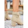 imageCoutgo Womens Ankle Boots Chunky Block Low Heel Vintage Tie Knot Booties Shoes with Side ZipperBeige