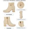 imageCoutgo Womens Ankle Boots Chunky Block Low Heel Vintage Tie Knot Booties Shoes with Side ZipperBeige