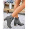 imageCoutgo Womens Ankle Boots Chunky Block Low Heel Vintage Tie Knot Booties Shoes with Side ZipperGrey