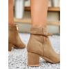 imageCoutgo Womens Ankle Boots Chunky Block Low Heel Vintage Tie Knot Booties Shoes with Side ZipperKhaki