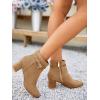 imageCoutgo Womens Ankle Boots Chunky Block Low Heel Vintage Tie Knot Booties Shoes with Side ZipperKhaki