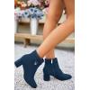 imageCoutgo Womens Ankle Boots Chunky Block Low Heel Vintage Tie Knot Booties Shoes with Side ZipperNavy