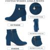 imageCoutgo Womens Ankle Boots Chunky Block Low Heel Vintage Tie Knot Booties Shoes with Side ZipperNavy