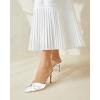 imageCoutgo Womens Bow Heels Mules Pointed Closed Toe Sandals Rhinestone Satin Backless Wedding ShoesBeige