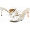 imageCoutgo Womens Bow Heels Mules Pointed Closed Toe Sandals Rhinestone Satin Backless Wedding ShoesBeige