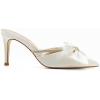 imageCoutgo Womens Bow Heels Mules Pointed Closed Toe Sandals Rhinestone Satin Backless Wedding ShoesBeige