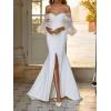 imageCoutgo Womens Bow Heels Mules Pointed Closed Toe Sandals Rhinestone Satin Backless Wedding ShoesBeige