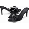 imageCoutgo Womens Bow Heels Mules Pointed Closed Toe Sandals Rhinestone Satin Backless Wedding ShoesBlack