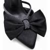 imageCoutgo Womens Bow Heels Mules Pointed Closed Toe Sandals Rhinestone Satin Backless Wedding ShoesBlack