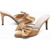 imageCoutgo Womens Bow Heels Mules Pointed Closed Toe Sandals Rhinestone Satin Backless Wedding ShoesBrown