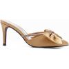 imageCoutgo Womens Bow Heels Mules Pointed Closed Toe Sandals Rhinestone Satin Backless Wedding ShoesBrown