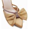 imageCoutgo Womens Bow Heels Mules Pointed Closed Toe Sandals Rhinestone Satin Backless Wedding ShoesBrown