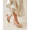 imageCoutgo Womens Bow Heels Mules Pointed Closed Toe Sandals Rhinestone Satin Backless Wedding ShoesBrown