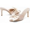 imageCoutgo Womens Bow Heels Mules Pointed Closed Toe Sandals Rhinestone Satin Backless Wedding ShoesLight Khaki