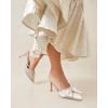 imageCoutgo Womens Bow Heels Mules Pointed Closed Toe Sandals Rhinestone Satin Backless Wedding ShoesLight Khaki