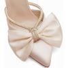 imageCoutgo Womens Bow Heels Mules Pointed Closed Toe Sandals Rhinestone Satin Backless Wedding ShoesLight Khaki