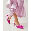 imageCoutgo Womens Bow Heels Mules Pointed Closed Toe Sandals Rhinestone Satin Backless Wedding ShoesRose Red