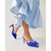 imageCoutgo Womens Bow Heels Mules Pointed Closed Toe Sandals Rhinestone Satin Backless Wedding ShoesRoyal Blue
