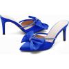 imageCoutgo Womens Bow Heels Mules Pointed Closed Toe Sandals Rhinestone Satin Backless Wedding ShoesRoyal Blue