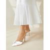imageCoutgo Womens Bow Heels Mules Pointed Closed Toe Sandals Rhinestone Satin Backless Wedding ShoesWhite