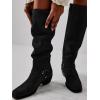 imageCoutgo Womens Knee High Boots Suede Wide Calf Chunky Low Heel Cowboy Moto Boots Fall ShoesBlack