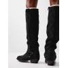 imageCoutgo Womens Knee High Boots Suede Wide Calf Chunky Low Heel Cowboy Moto Boots Fall ShoesBlack