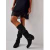 imageCoutgo Womens Knee High Boots Suede Wide Calf Chunky Low Heel Cowboy Moto Boots Fall ShoesBlack