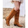 imageCoutgo Womens Knee High Boots Suede Wide Calf Chunky Low Heel Cowboy Moto Boots Fall ShoesBrown