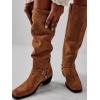 imageCoutgo Womens Knee High Boots Suede Wide Calf Chunky Low Heel Cowboy Moto Boots Fall ShoesBrown