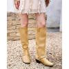 imageCoutgo Womens Knee High Boots Suede Wide Calf Chunky Low Heel Cowboy Moto Boots Fall ShoesCamel