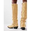 imageCoutgo Womens Knee High Boots Suede Wide Calf Chunky Low Heel Cowboy Moto Boots Fall ShoesCamel