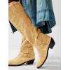 imageCoutgo Womens Knee High Boots Suede Wide Calf Chunky Low Heel Cowboy Moto Boots Fall ShoesCamel
