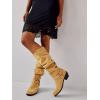 imageCoutgo Womens Knee High Boots Suede Wide Calf Chunky Low Heel Cowboy Moto Boots Fall ShoesLight Brown