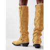 imageCoutgo Womens Knee High Boots Suede Wide Calf Chunky Low Heel Cowboy Moto Boots Fall ShoesLight Brown