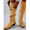 imageCoutgo Womens Knee High Boots Suede Wide Calf Chunky Low Heel Cowboy Moto Boots Fall ShoesLight Brown