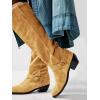 imageCoutgo Womens Knee High Boots Suede Wide Calf Chunky Low Heel Cowboy Moto Boots Fall ShoesLight Brown