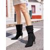 imageCoutgo Womens Mid Calf Slouchy Boots Suede High Heel Slipon Stiletto Sexy Pointed Toe BootiesBlack