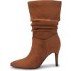 imageCoutgo Womens Mid Calf Slouchy Boots Suede High Heel Slipon Stiletto Sexy Pointed Toe BootiesBrown