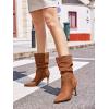 imageCoutgo Womens Mid Calf Slouchy Boots Suede High Heel Slipon Stiletto Sexy Pointed Toe BootiesBrown