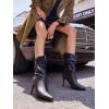 imageCoutgo Womens Mid Calf Slouchy Boots Suede High Heel Slipon Stiletto Sexy Pointed Toe BootiesCool Black
