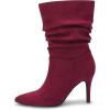 imageCoutgo Womens Mid Calf Slouchy Boots Suede High Heel Slipon Stiletto Sexy Pointed Toe BootiesWine Red
