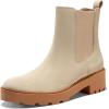 imageCoutgo Womens Platform Chunky Low Heel Slip on Chelsea Boots Suede Elastic Ankle BootsBeige