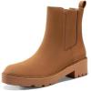 imageCoutgo Womens Platform Chunky Low Heel Slip on Chelsea Boots Suede Elastic Ankle BootsBrown