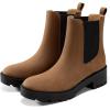 imageCoutgo Womens Platform Chunky Low Heel Slip on Chelsea Boots Suede Elastic Ankle BootsDark Brown