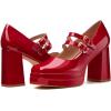 imageCoutgo Womens Platform Mary Jane Pumps Two Strap Square Toe Chunky Block Heel Sandals Party ShoesRed