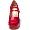 imageCoutgo Womens Platform Mary Jane Pumps Two Strap Square Toe Chunky Block Heel Sandals Party ShoesRed